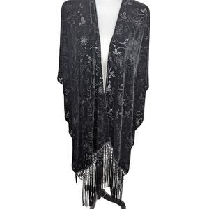 kay Unger burnout silk velvet Wrap/Shawl 58"x 18"+ 12" rayon knotted fringe EUC